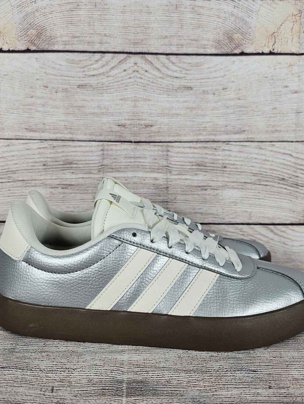 Adidas VL Court 3.0 Silver White Sneakers Shoes Women's Size 9 JQ7315 NWOB